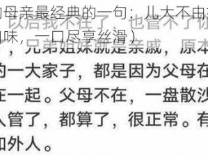 和好兄弟的母亲最经典的一句：儿大不由娘啊（麦丽素，双重口味，一口尽享丝滑）