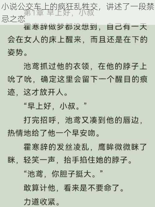 小说公交车上的疯狂乱牲交，讲述了一段禁忌之恋