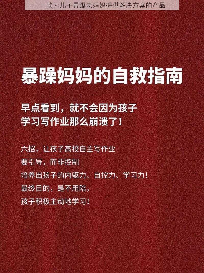 一款为儿子暴躁老妈妈提供解决方案的产品